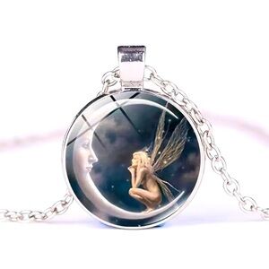 Moon Angel Flower Fairy Pendant Necklace